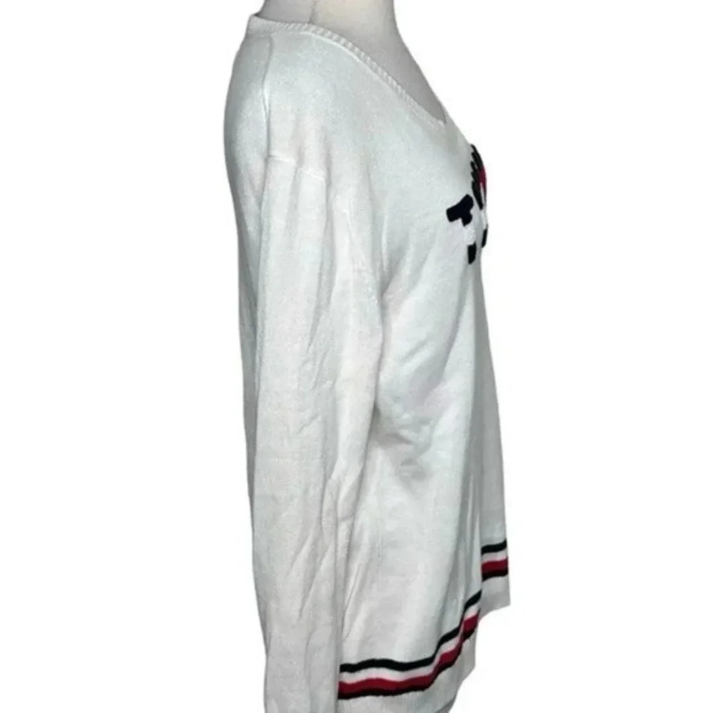 Retro Tommy Hilfiger Women White Long Sleeve Crew Neck Sweater Size‎ Medium Y2K